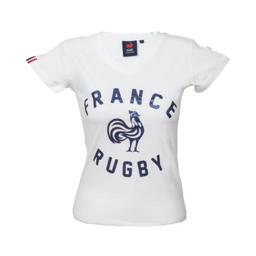 T-Shirt France Rugby Glitters Blanc Femme