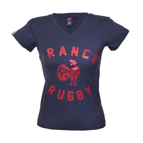 T-shirt France Rugby Glitters Marine Femme