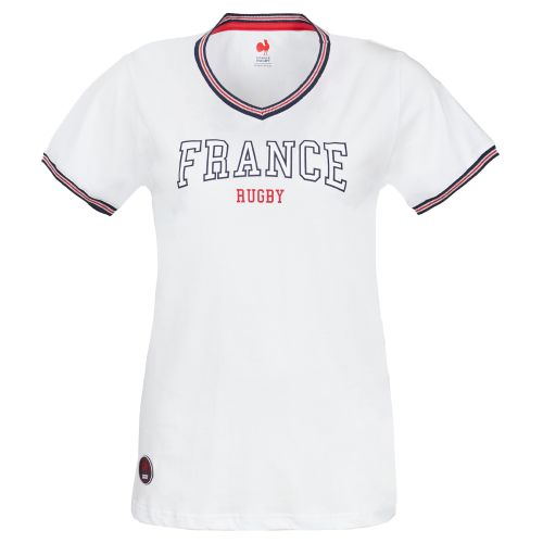 T-shirt Lifestyle Col V France Rugby Blanc Pour Femme