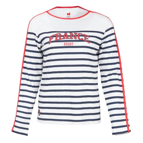 T-shirt Manches Longues Marinière France Rugby Blanc pour Femme